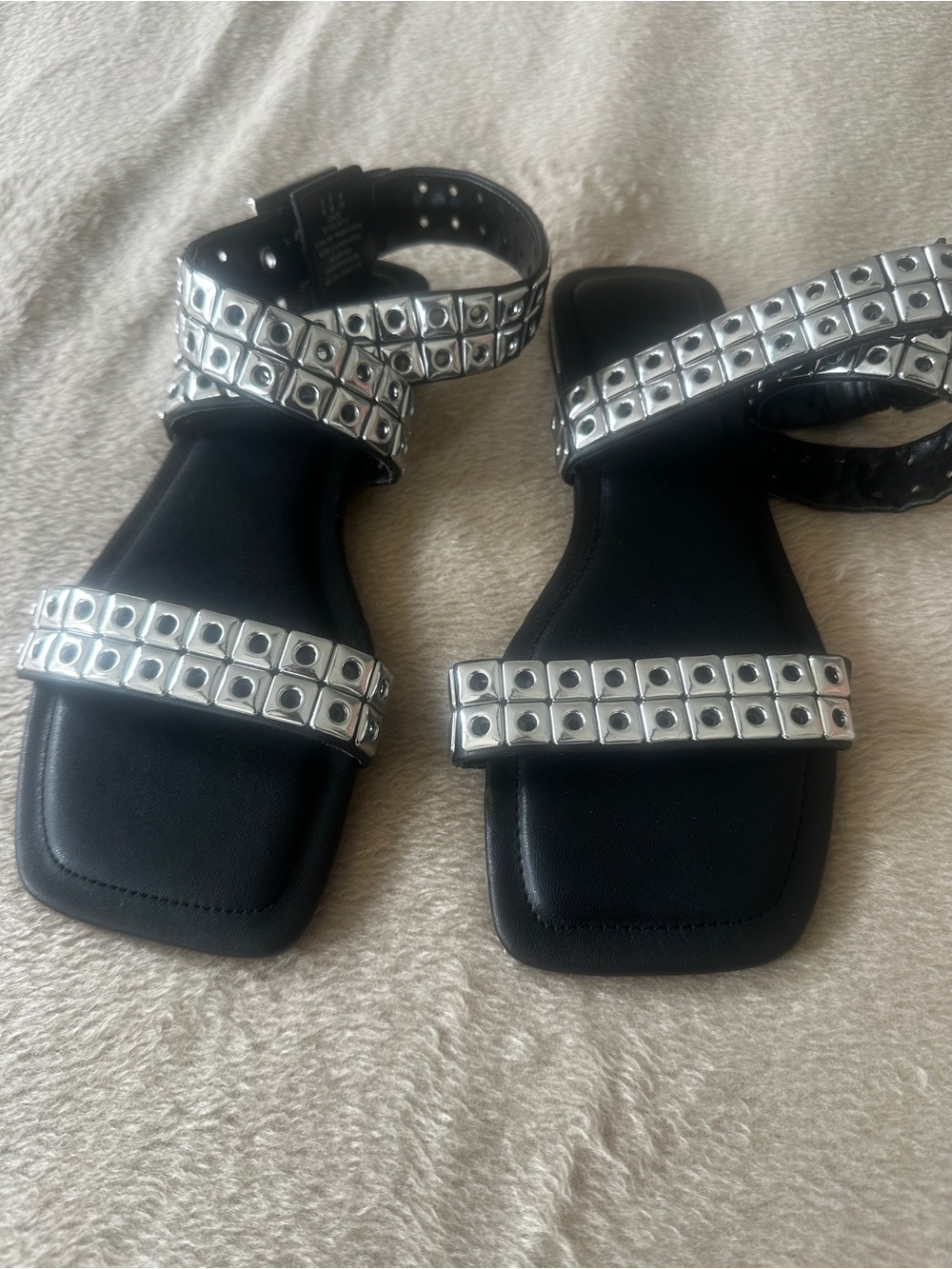 DKNY Black Sandals with Silver Studded Straps